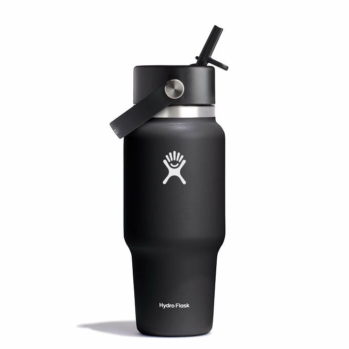 24 oz Wide Mouth Travel Bottle with Flex Straw Cap - Black